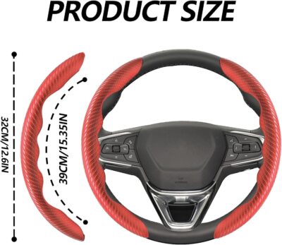 2pcs Universal Fit Carbon Fiber Steering Wheel Cover, Anti-Skid Steering Wheel Cover/Segmented Steering Wheel Protector/Car Interior Accessories (red) - Image 2