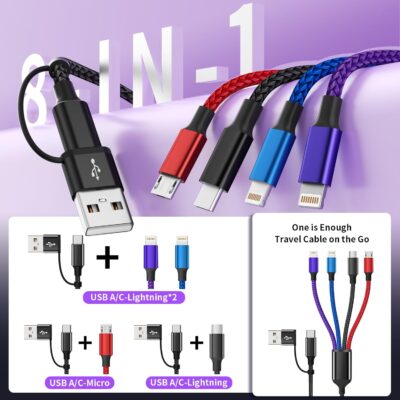 Travel 4 in 2 Multi Charging Cable with Dual IP, Tinned Copper Multi Phone Chargers for All Devices with IP/IP/Type C/Micro Port, Compatible with Most Cell Phones/Tablets and More (1Pack, 5FT) - Image 2