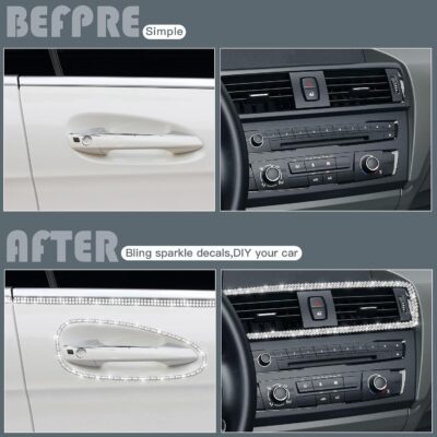 Kingdder 32.8Ft Bling Car Trim Self Adhesive Glitter Crystal Rhinestone Car Interior Exterior Accessories for Women DIY Line Molding Stickers for Auto Dashboard Diamond Ribbon Strips Decor (White) - Image 6