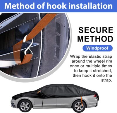 Half Car Cover Top, Hail Protector Car Cover with Cotton Liner, Sunroof & Windshield Cover for Ice and Snow, All Weather Vehicle Body Cover for Sun, Rain, Dust - Image 6