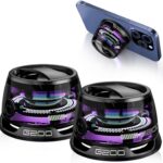 Magnetic Bluetooth Speaker with Multi-RGB Color Light and Phone Holder for Metal Surface Perfect Mini Speaker for Shower,Room,Bike,Car Outdoor Gifts for Teens (2 Pack Black)