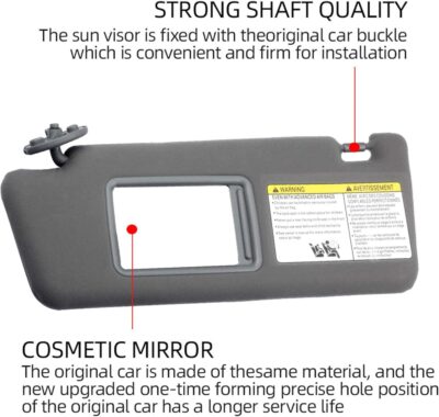 Dasbecan Left Driver Side Sun Visor Compatible with Toyota Tacoma 2005-2012 2013 2014 2015 74320-04181-B1 Gray Without Light - Image 5