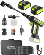 Portable Pressure Washer Cordless 2 Batteries - 1200PSI Brushless Battery Powered Power Washer with 6-in-1 Nozzle, Foam Cannon, 3 Power Level, Hand Held Pressure Washer for Cars Patio Driveway