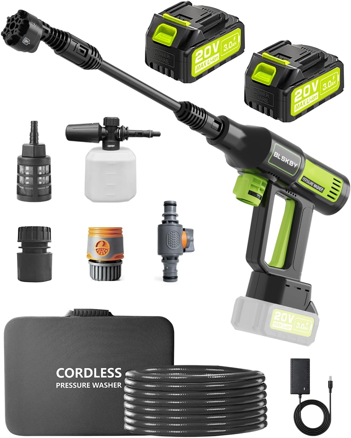 710RgUJ6-qL._AC_SL1500_.jpg Portable Pressure Washer Cordless 2 Batteries - 1200PSI Brushless Battery Powered Power Washer with 6-in-1 Nozzle, Foam Cannon, 3 Power Level, Hand Held Pressure Washer for Cars Patio Driveway - Image 1