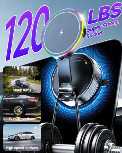 for Magsafe Car Mount Charger, 15W Fast Charging Wireless Car Charger [120LBS Suction &3800gf Magnet] 780° Adjustable, Vacuum Magnetic Phone Holder for Your Car for iPhone & Android, Metal Stand Rotor - Image 3