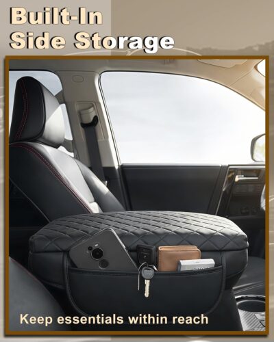 Armrest Cover for Jeep Wrangler JL Center Console Pad with Organizer Storage Pockets, Black Faux Leather Arm Rest Lid Cushion Accessories (2018-2026 Wrangler JL/Gladiator JT) - Image 5