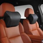 Quintor Genuine Leather Car Neck Pillow,Memory Foam Headrest Cushion, Ergonomic Cervical Support for Tesla Model 3/Y/X, Lexus, BMW- Breathable & All-Season Soft (2 PC) - Image 9