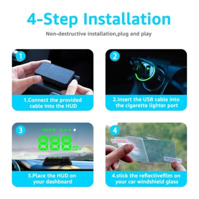 Heads up Display for Cars,Car HUD,Head up Display for Car,Car Speedometer Display,Automatic Brightness Adjustment,Speeding Alert,USB Cable Plug & Play - Image 6