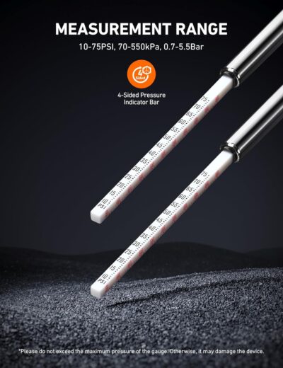 AstroAI Pencil Tire Pressure Gauge 2 Pack 10-75PSI, Calibrated to ANSI B40.1 Grade B (2%), Stainless Steel Body, Metal Made Nozzle 3 Measurements for Cars, Bikes, Vehicles - Image 3