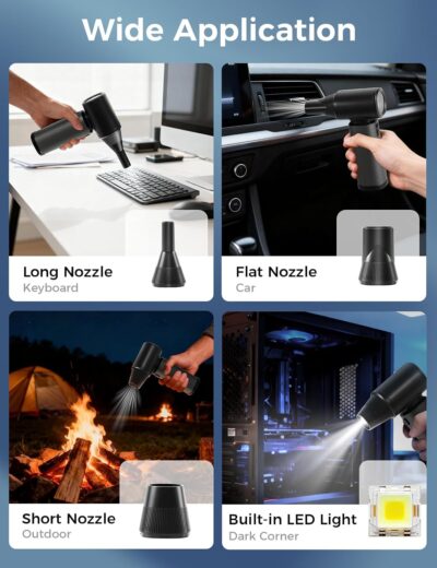 Compressed Air Duster-180000RPM Electric Air Duster Rechargeable Brushless Motor, Stepless Speed/3-Gear Adjustable Mini Blower Cordless with LED Light, Dust Blower for Computer, House, Outdoor, Car - Image 5