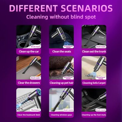 Aihoye Car Vacuum Portable Cordless, 22000PA High Power Mini Vacuum Cleaner with Brushless Motor, 4-in-1 Handheld Vacuum Cleaner & Air Duster for Car, Home, Office, Camping, Pet - Image 7