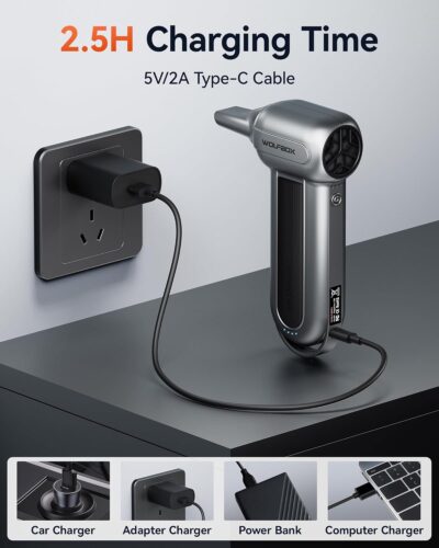 WOLFBOX MF100 Electric Air Duster-150000RPM Super Power Cordless Air Duster, Rechargeable Brushless Motor Durable Blower, 3-Gear Adjustable Dust Blower for Computer, Keyboard, Outdoor, House and Car - Image 7