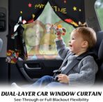 Car Window Shades for Baby, 2 Pack Magnetic Double Layer Car Sun Shade Baby with Storage Pockets, Adjustable Privacy Blackout/See-Through Cartoon Pattern Window Curtains for Kids UV Protection - Image 3