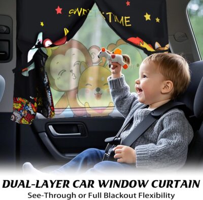 Car Window Shades for Baby, 2 Pack Magnetic Double Layer Car Sun Shade Baby with Storage Pockets, Adjustable Privacy Blackout/See-Through Cartoon Pattern Window Curtains for Kids UV Protection - Image 3