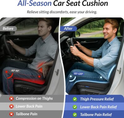 ZIKEE All-Season Car Seat Cushion for Comfortable & Safe Driving, Breathable Seat Cushion for Car with Ventilated Channel & Mesh Cover, Memory Foam for Sciatica, Tailbone & Back Pain Relief, Anti-Slip - Image 6