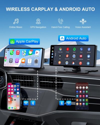 HK3 Carplay Screen for Car, 10.26’’ Wireless Apple Car Play & Android Auto Touchscreen, with 4K Dash Cam,1080P Backup Camera,64GB TF card, Car Stereo/GPS Navigation/Mirror Link/Bluetooth/Voice Control - Image 2