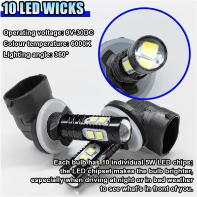 2PCS Bright 50W 881 LED Fog Light Bulbs, High-Power 6000K 881, 889, 862, 886, 894, 896, 898 LED DRL Daytime Running Lights, Xenon Cool White Headlight Bulbs Replacement for Car, Truck (White) - Image 6