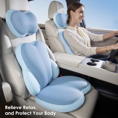 FLORICH 3 PCS Seat Cushion for Carseat Lumbar Support Pillow Car Neck Headrest Pillows Ultrathick Memory Foam Seat Pads Pressure Relief Back Cushion for Office Chair(Blue) - Image 6