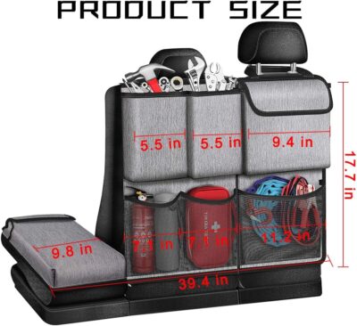 Mandark Car Trunk Organizer, Detachable Vehicle Seatback Hanging Storage Container with Zippers, Large Capacity Waterproof Auto Seat Back Trunk Bag Accessories, Universal for Most Vehicles (Gray) - Image 2