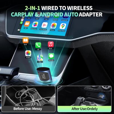 2026 Upgraded 2-in-1 Wireless CarPlay Adapter & Android Auto Wireless Adapter, Bluetooth Car Adapter for Wired to Wireless, Fast & Stable Auto-Connect, 5G WiFi & BT 5.4, Plug & Play (USB-C/A) - Image 2
