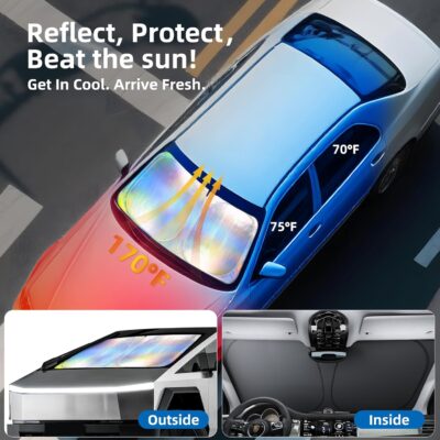 Aokway Car Windshield Sun Shade, Laser Reflective Windshield Sunshade | Heat & UV Blocker for Cars, SUVs, Trucks | Flexible Steel Wire Frame,Double Thickened, Foldable Design - Image 7