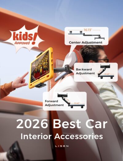LISEN for iPad Holder Car Road Trip Essentials Activities for Kids Travel Gifts Car Accessories for Women Interior, Truck Accessories 3in1 Tablet Holder Back Seat Car Organizer Camping Headrest - Image 2