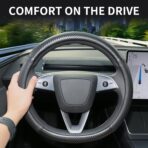 Carbon Fiber Leather Steering Wheel Cover for Tesla Model 3/Y 2016-2025 2026 Juniper/Highland, Non-Slip Breathable Steering Wheel Protector for Tesla Model 3/Y Accessories 2026 - Image 4