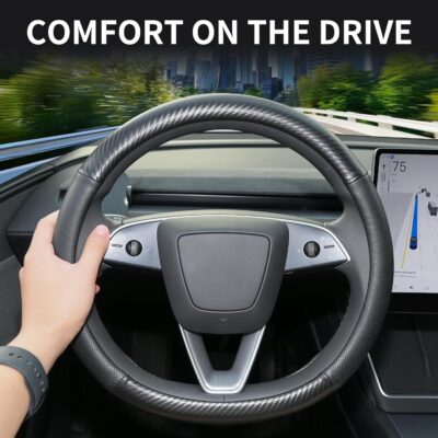 Carbon Fiber Leather Steering Wheel Cover for Tesla Model 3/Y 2016-2025 2026 Juniper/Highland, Non-Slip Breathable Steering Wheel Protector for Tesla Model 3/Y Accessories 2026 - Image 4