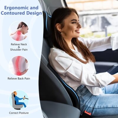 Car Lumbar Support Pillow and Neck Pillow kit for Back & Neck Pain Relief Ergonomic Memory Foam Car Seat Headrest & Lumbar Cushion with Adjustable Strap for Driving Seat/Office Chair Black - Image 2
