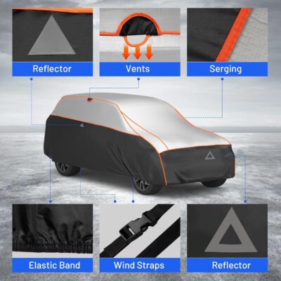 Favoto Hail Protection Car Cover - Waterproof SUV Car Cover Padded Anti-Hail Snow Rain Protector for Automobiles Outdoor Heavy Duty with Reflective Stripes Full Exterior Cover Fits SUV up to 198" - Image 4