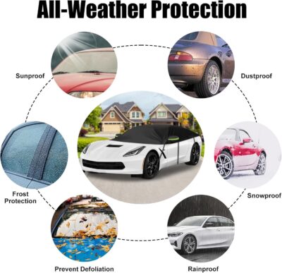 Black Half Car Cover Compatible with 1997-2025 Corvette, Protector Car Body Covers for Windproof Dustproof UV Resistant Protect Your Windshield and Roof - Image 8