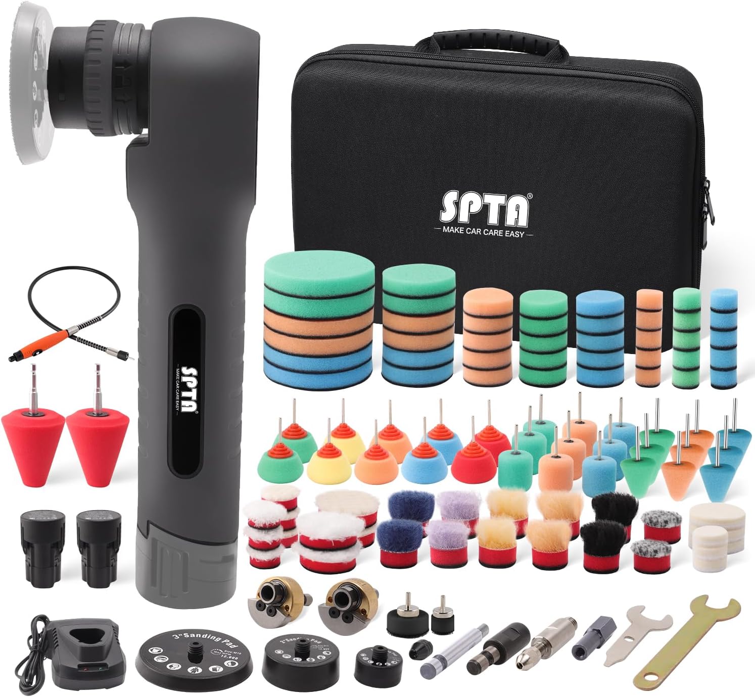 711-0qOCddL._AC_SL1500_.jpg Cordless Mini Polisher, SPTA 12V Cordless Polisher for Detailed Polishing, Cordless Car Buffer Polisher, RO&DA Buffer Polisher with Mini Polishing Pads and Wool Pads for Polishing, Sanding, Cleaning - Image 1