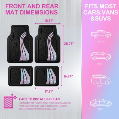 Road Comforts Car Floor Mats Full Set – Front & Rear Car Floor Mats with Aluminum Design, Anti-Slip Backing, All-Weather Protection, Trim-to-Fit Car Mats for Most Sedans, SUVs & Vans - Glitter - Image 6