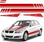 6PCS Car Hood Stripe Sticker, Vinyl Auto Body Side Rearview Mirror Decal, Sports Racing Stripe Graphic Decal Stickers, Universal Vehicle Exterior DIY Decoration Accessories (Red)