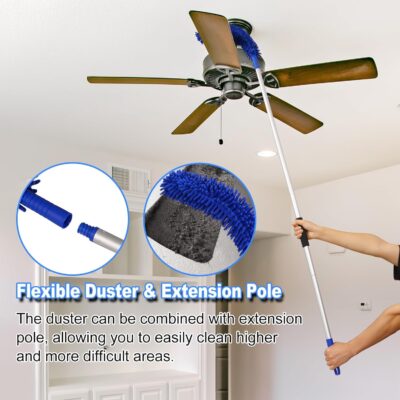 62'' Car Wash Brush Kit Mitt Mop Sponge with Long Handle, 1 Chenille Scratch-Free Replacement Head, Windshield Window Squeegee,Car Duster,Car Detailing Brushes,Tower,Car Cleaning Kit for Cars RV Truck - Image 3