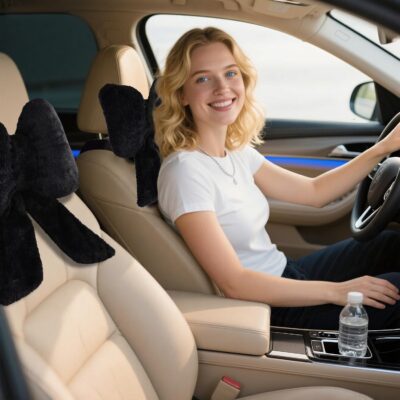 2 Pack Bow Car Headrest Pillows Plush Car Neck Pillows for Travel Driving Office Chair Head Support Cushions, Also Cute Car Decor Accessories (Black) - Image 7
