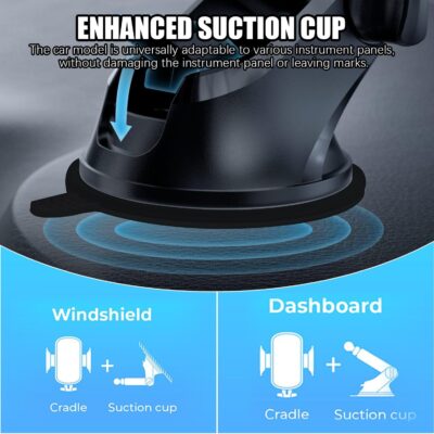 Car Phone Holder with Suction Cup Base Adjustable Dashboard Windshield Mount Smartphone GPS Use Stable Hands Free Driving - Image 4