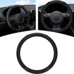 Carbon Fiber Car Steering Wheel Cover, 15 Inch Universal Leather Elastic Steering Wheel Protector, Anti-Slip Automotive Interior Accessories for Most Car Models (Black)