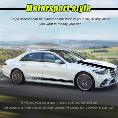 5 PCS Car Hood Stripe Sticker, Vinyl Modified Rearview Mirror Decals, Racing Sports Auto Body Side Sticker Decoration, Universal Exterior Stickers for Skirt Roof Bumper (Small, Black) - Image 5