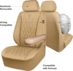 CAR PASS Piping Luxury PU Leather Two Front Car Seat Covers, Waterproof Anti Slip Seat Covers Compatible with Front Seat Armrests,Universal Fit for Suvs,Vans,Trucks,Airbag Compatible(All Beige) - Image 7