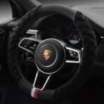 HAOKAY Luxury Fluffy Steering Wheel Cover for Men Women,Soft Warm Short Plush Steering Wheel Cover Black Fuzzy with Universal 14.5-15 Inch