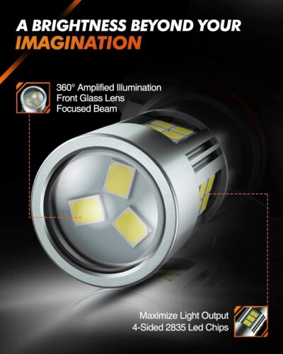 SEALIGHT H10/9145/9140 LED Fog Light Bulbs, 6000K Xenon White, 27 SMD Chips, 360-degree Illumination, Non-polarity, Pack of 2 - Image 3