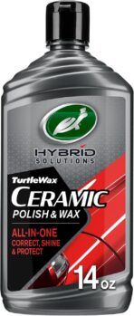 Turtle Wax Hybrid Solutions Ceramic Car Polish and Wax, Light Scratch Remover, Durable Paint Protection, Extreme Water Beading, High Gloss Shine, Hand or Machine Polisher Use, 14 oz (Pack of 1)