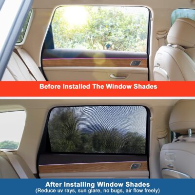 Car Rear Side Window Shades,2 Pack Stretchy Mesh Car Window Screens Sun Shades Mosquito Nets Covers Fit for 96% Cars SUVs, Anti-Sun Glare,UV Protection,Privacy Protection - Image 2