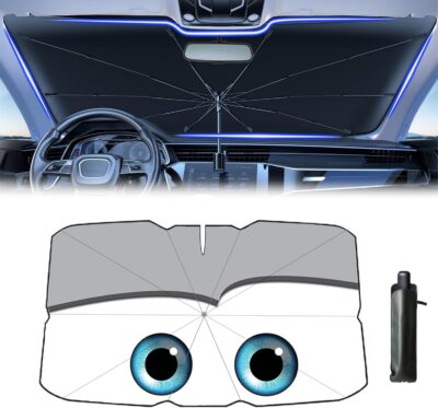 Windshield Sun Shade 2025 Car Accessories 100% Blackout Car Front Windsow Shades Umbrella Automotive Sun Visor Block Heat Insulation Protection (Gry Eyes) - Image 2