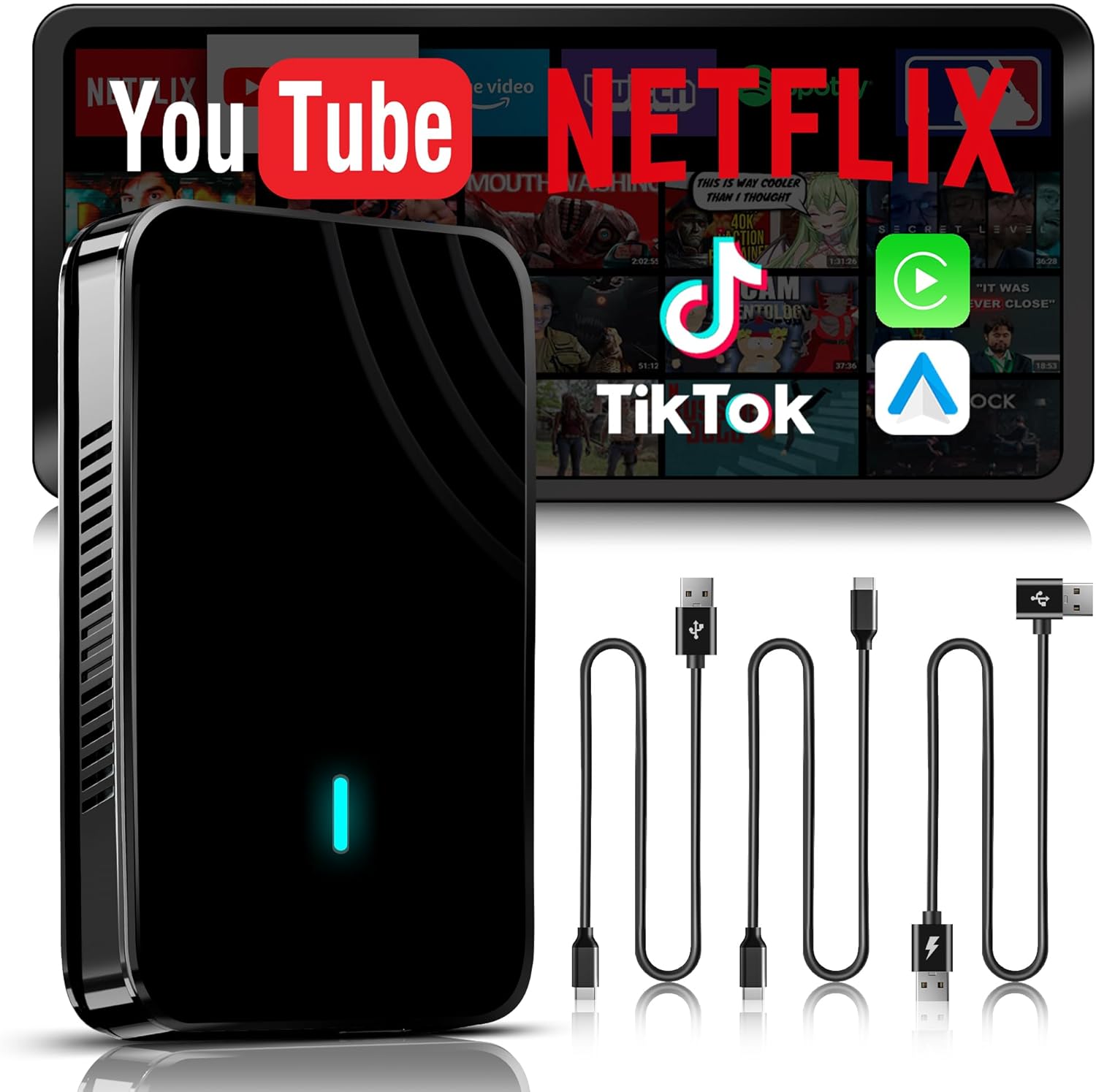 711LRxvFmGL._AC_SL1500_.jpg Magic CarPlay Box, Wireless CarPlay Adapter Supports for Netflix/YouTube/TF Card, AI Box Carplay, Plug & Play, Drivechat with AI Skills, Dual WiFi, Bluetooth, Fits for OEM Wired CarPlay Cars - Image 1