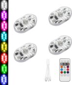 4PCS Wireless Led Lights for Car with Remote,8 Colors Car Interior Lights,Portable Rechargeable Led Night Light,Music Sync Color Change Lights.