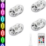 4PCS Wireless Led Lights for Car with Remote,8 Colors Car Interior Lights,Portable Rechargeable Led Night Light,Music Sync Color Change Lights.