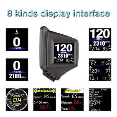 Head Up Display, Car HUD P8, OBDII & GPS Dual System, The 1st Model in The Market Can be Installed on A-Pillar Trim, Only works on most 2008+ cars - Image 8