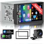 Double Din 7" IPS Car Stereo with Wireless Apple CarPlay & Android Auto Screen, Car Play Radio Audio, 240W, Bluetooth, AHD Backup Camera, USB-C Fast Charging, 16-Band EQ, SWC, MirrorLink Touchscreen